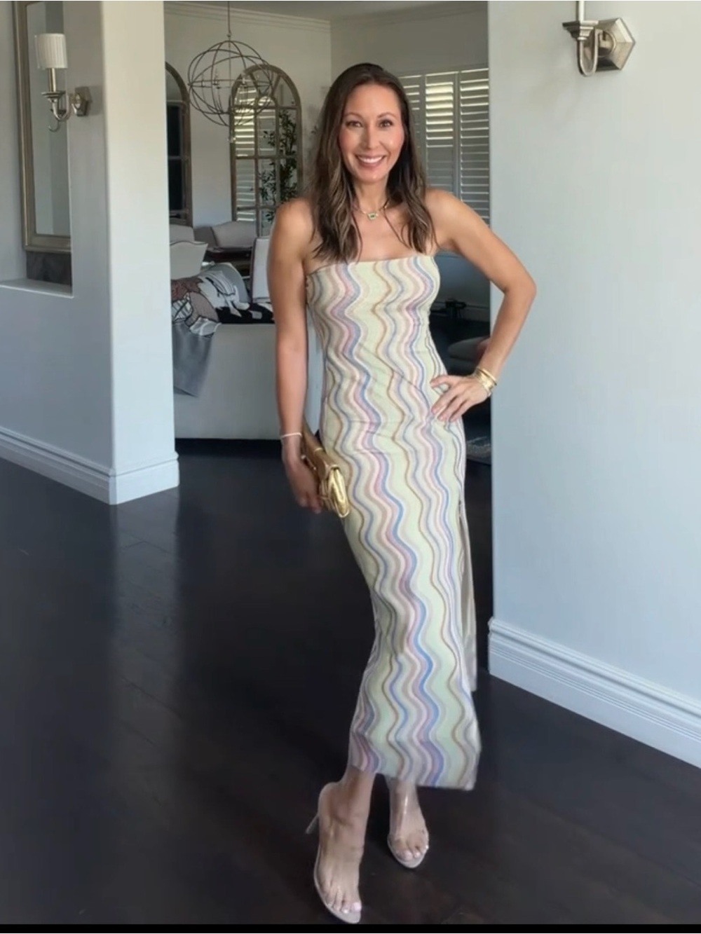 Zara Pastel Mesh lined Wave Strapless Midi Dress